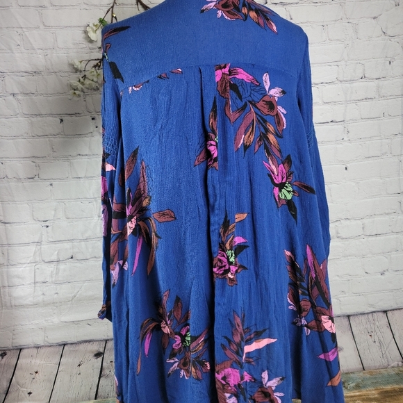 FREE PEOPLE ELECTRIC ORCHARD BLUE BOHEMIAN VIBES LONG SLEEVE MINI TUNIC DRESS - Picture 11 of 16